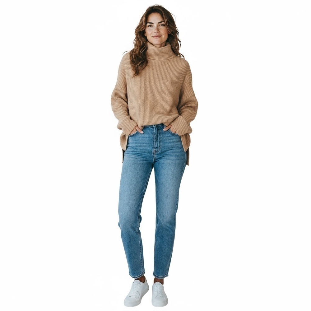 Talbots Sz Med Turtleneck Sweater Tan Long Sleeve Ribbed Hem Cuffs Slouchy Women